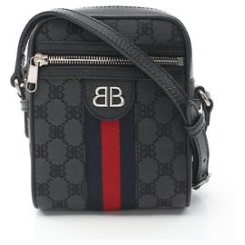 Balenciaga × GUCCI Hacker Project Canvas Leather Shoulder Bag Black