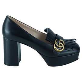 Mocassini platform con frange GG Marmont in pelle nera Gucci Nero