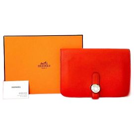 Hermès Hermes Dogon Compact Leather Wallet Red