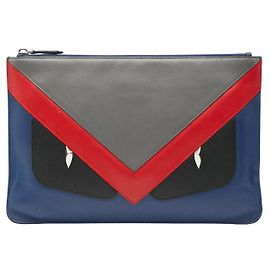 Clutch de couro Fendi Bag Bugs Monster Azul
