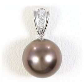 TASAKI PT900 Perlen-Diamant-Anhänger Silber Metallisch