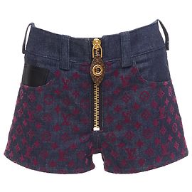 Louis Vuitton Flock-Monogram Denim-Shorts Rot Bordeaux