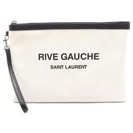 Clutch de lona e couro Yves Saint Laurent RIVE GAUCHE Preto