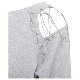 Saint Laurent-SAINT LAURENT 2013 Hedi Slimane grey silver chain cold shoulder sweater XS-Grey