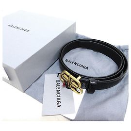 Balenciaga BB Thin Belt Leather Belt Black