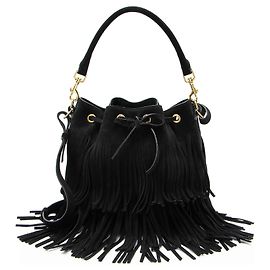Saint Laurent Suede Fringe Emmanuelle Medium Bucket Bag Noir