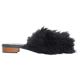 Chanel CC logo mongolian lamb fur fluffy slippers Black