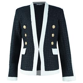 Schwarz-weiße Tweedjacke von Balmain Schwarz