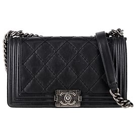 Chanel Quilted Medium Double Stitch Boy Flap Bag in Black Leather Black