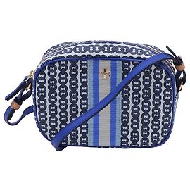 Bolsa de câmera pequena Gemini Link da Tory Burch em lona azul Azul