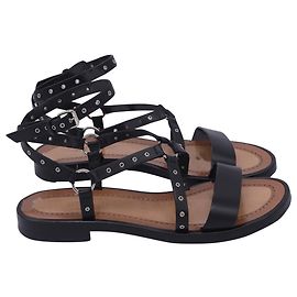 Sandali piatti gladiatore con occhielli Valentino Garavani in pelle nera Nero