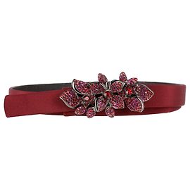 Cinto de seda e couro bordô com cristais em forma de flor Oscar De La Renta Vermelho Bordeaux