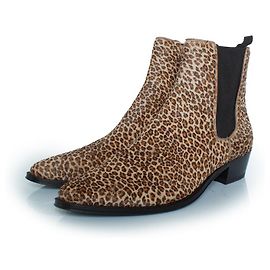 Céline Botas Chelsea de couro e pelo de bezerro de leopardo Celine Marrom