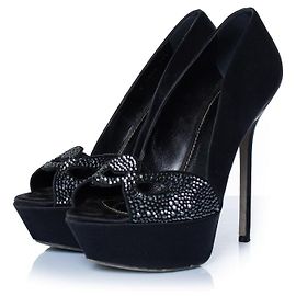 Sergio Rossi black satin pumps with strass Black