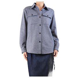 Apc Blue wool-blend pocket shirt - size UK 12 Blue