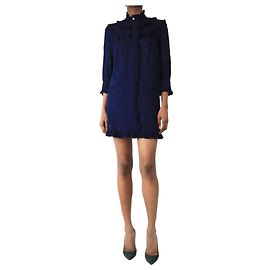 Sandro Abito mini in jacquard blu scuro con volant - taglia UK 8 Blu