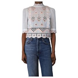 Alice by Temperley Blouse brodée blanche et rose - taille UK 8 Blanc