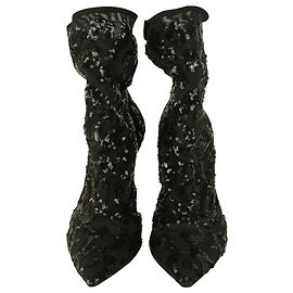 Gianvito Rossi Black Sequined Sock Ankle Boots Black