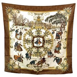 Bufanda de seda vintage Hermès Carré 90 Castaño