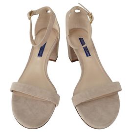 Stuart Weitzman Beige Suede Kitten Block Heels Brown Beige