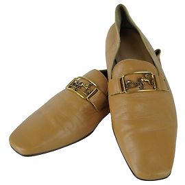 Hermès Mocassins HERMES em couro de cabra macio marrom Amarelo Camelo