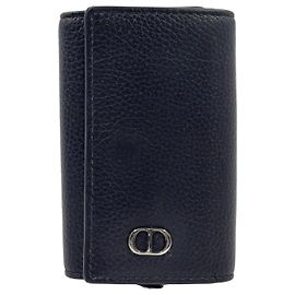 Estuche de Cuero Christian Dior para 6 Llaves Negro Negro