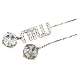Miu Miu Logo Linie Stein Halskette Silber Metallisch