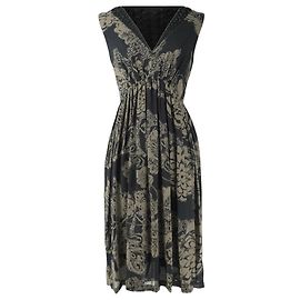 Etro Graues und Schwarzes Handbesticktes V-Ausschnitt Kleid Schwarz