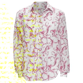 Versace-Camisa de algodão com estampa floral e folhas Barocco Rococo em ouro branco VERSACE EU40 M-Branco