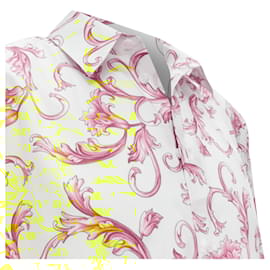 Versace-Camisa de algodão com estampa floral e folhas Barocco Rococo em ouro branco VERSACE EU40 M-Branco