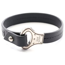 Bracciale in pelle e acciaio inossidabile Louis Vuitton Nero