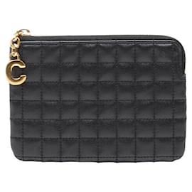 Céline-Celine C Charm Quilted Calfskin Coin Card Case-Black