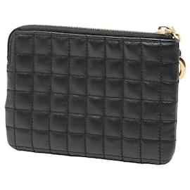 Céline-Celine C Charm Quilted Calfskin Coin Card Case-Black