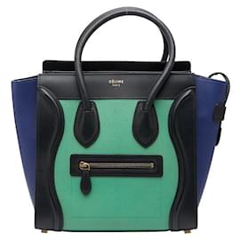 Céline-Celine Luggage Micro Shopper Leather Handbag-Green