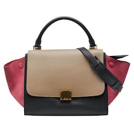 Céline-Celine Trapeze Small Tricolor Leather Suede 2way Bag-Black