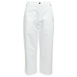 Jeans cortos de cintura alta de algodón con parches con tachuelas de The Row Blanco