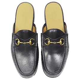 Gucci-Gucci Quentin leather gold Horsebit slip on loafer-Black