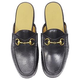 Mocassim de couro dourado Horsebit Quentin da Gucci Preto
