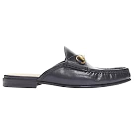 Gucci-Gucci Quentin leather gold Horsebit slip on loafer-Black