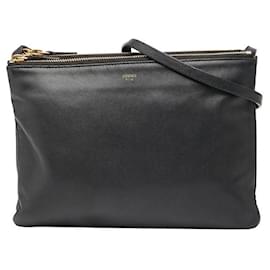 Céline-Celine Trio Large Leather Shoulder Bag-Black