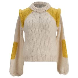 Ganni Julliard Strickpullover in creme und gelber Mohairwolle Weiß Roh