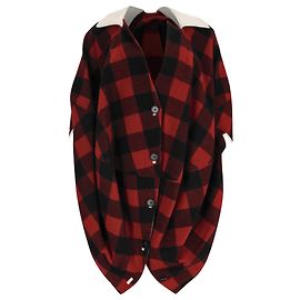 Marni Check-Print Poncho Jacket in Red and Black Wool Red