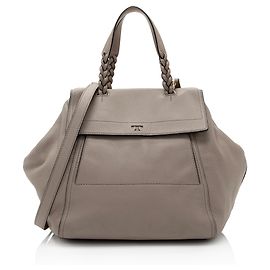 Tory Burch Leder Halbmond Mittelhandtasche Grau