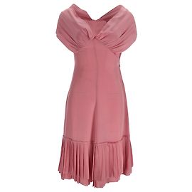 Vestido Midi Plissado em Seda Rosa da Prada Marrom Rosa