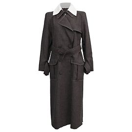 Fendi Gingham Double-Breasted Coat in Brown Wool Brown Red