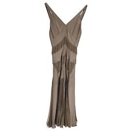 Abito a metà gamba arricciato in seta marrone Christian Dior Marrone Rosso