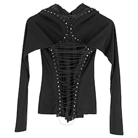 Balenciaga-Balenciaga Lace Up Blouse in Black Polyester-Black