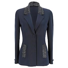 Rochas Embellished Blazer in Navy Blue Polyester Blue Navy blue