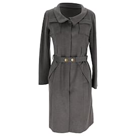 Roland Mouret-Roland Mouret Belted Coat in Grey Wool-Grey