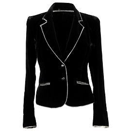 Azzaro Single-Breasted Blazer with Pockets  in Black Velvet Black